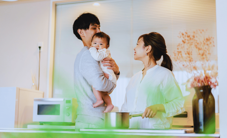 産後の育児と家事を分担する生活のイメージ