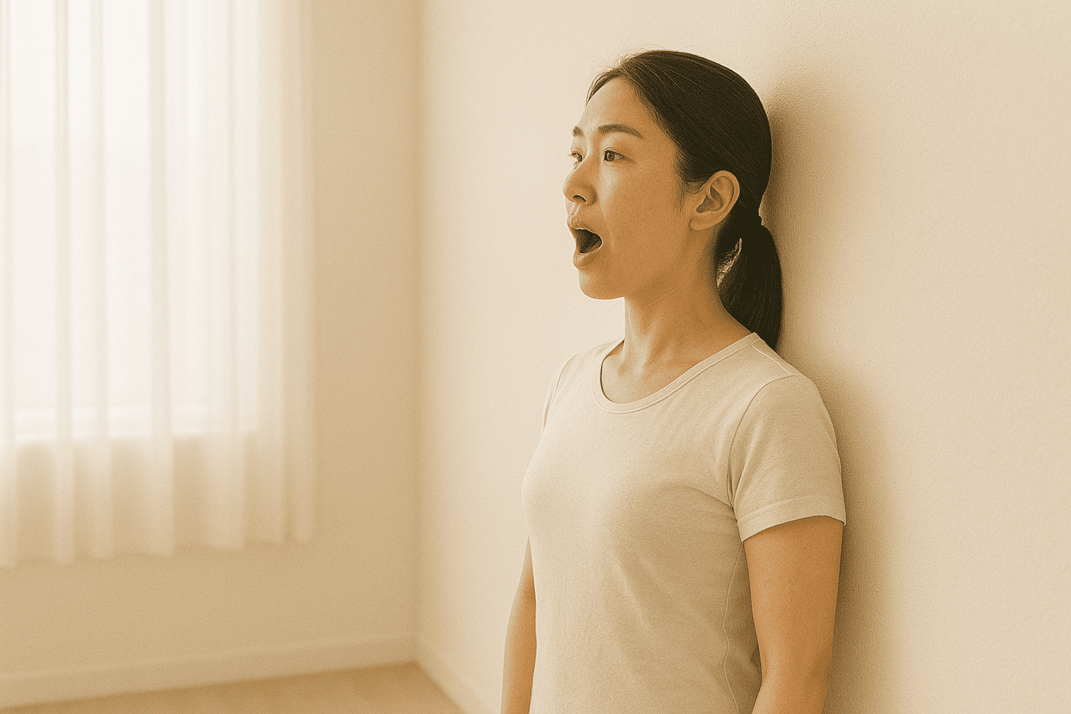 姿勢と呼吸を確認しながら発声を練習するイメージ
