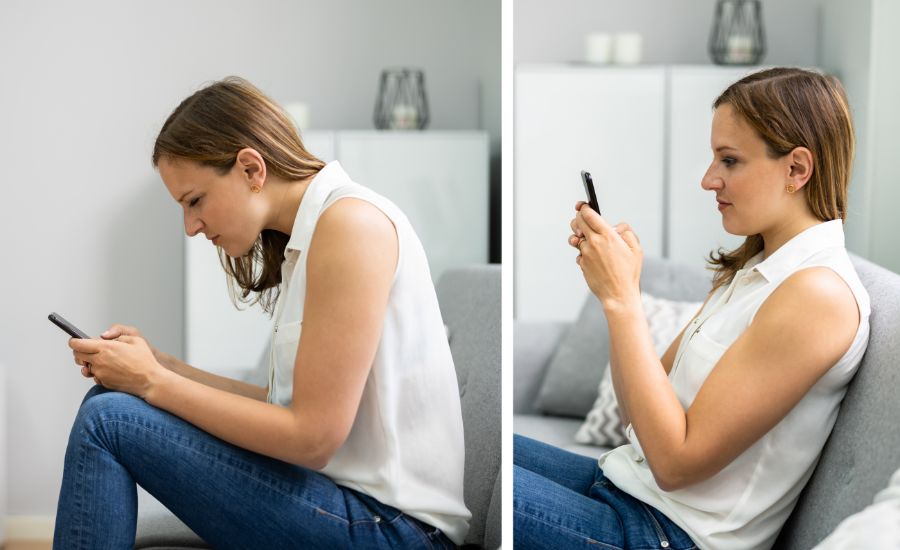 デスクとスマホの使い方、栄養のイメージ