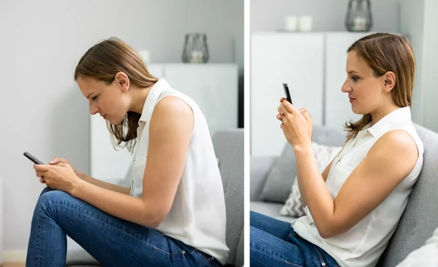 デスクとスマホの使い方、栄養のイメージ