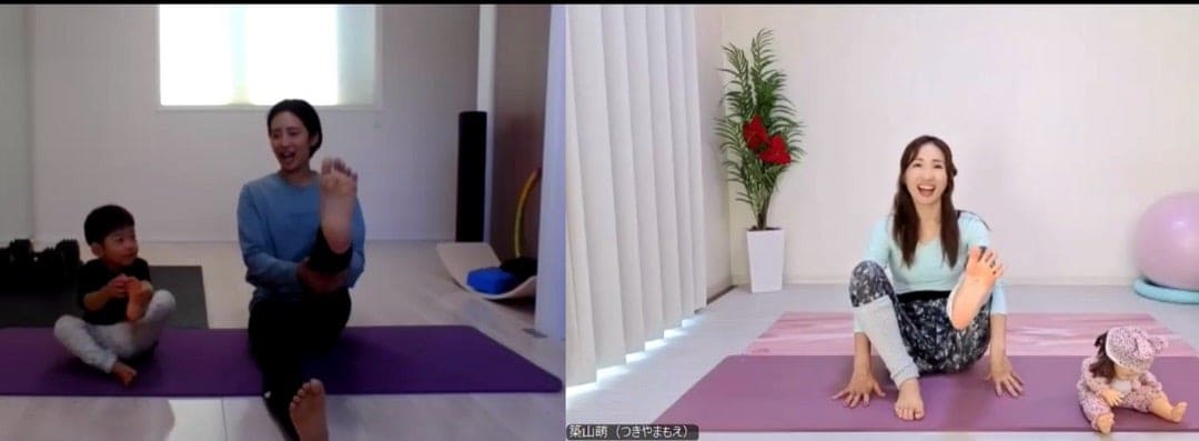 オンライン試験と親子ヨガの様子