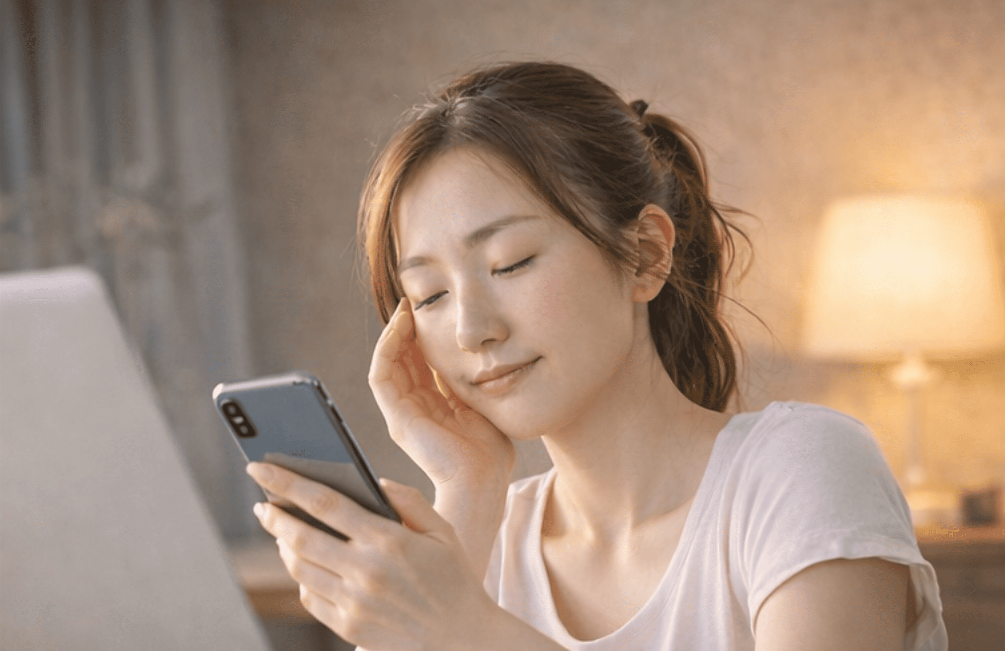 スマートフォンを見る時間が長く、目や首肩に負担がかかっているイメージ