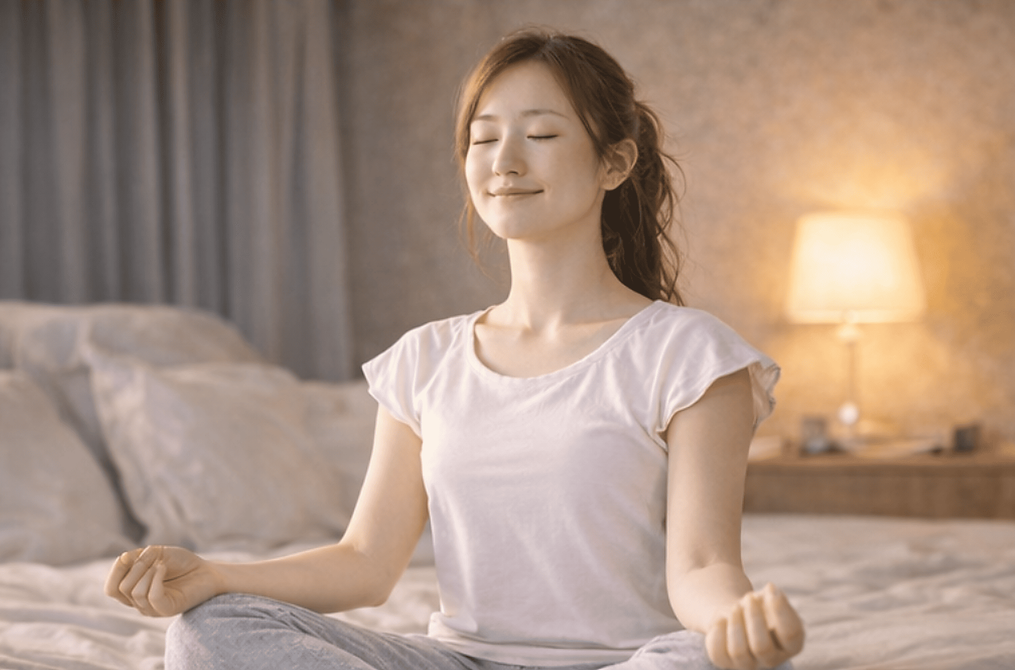 夜に照明を落として静かに過ごしているイメージ